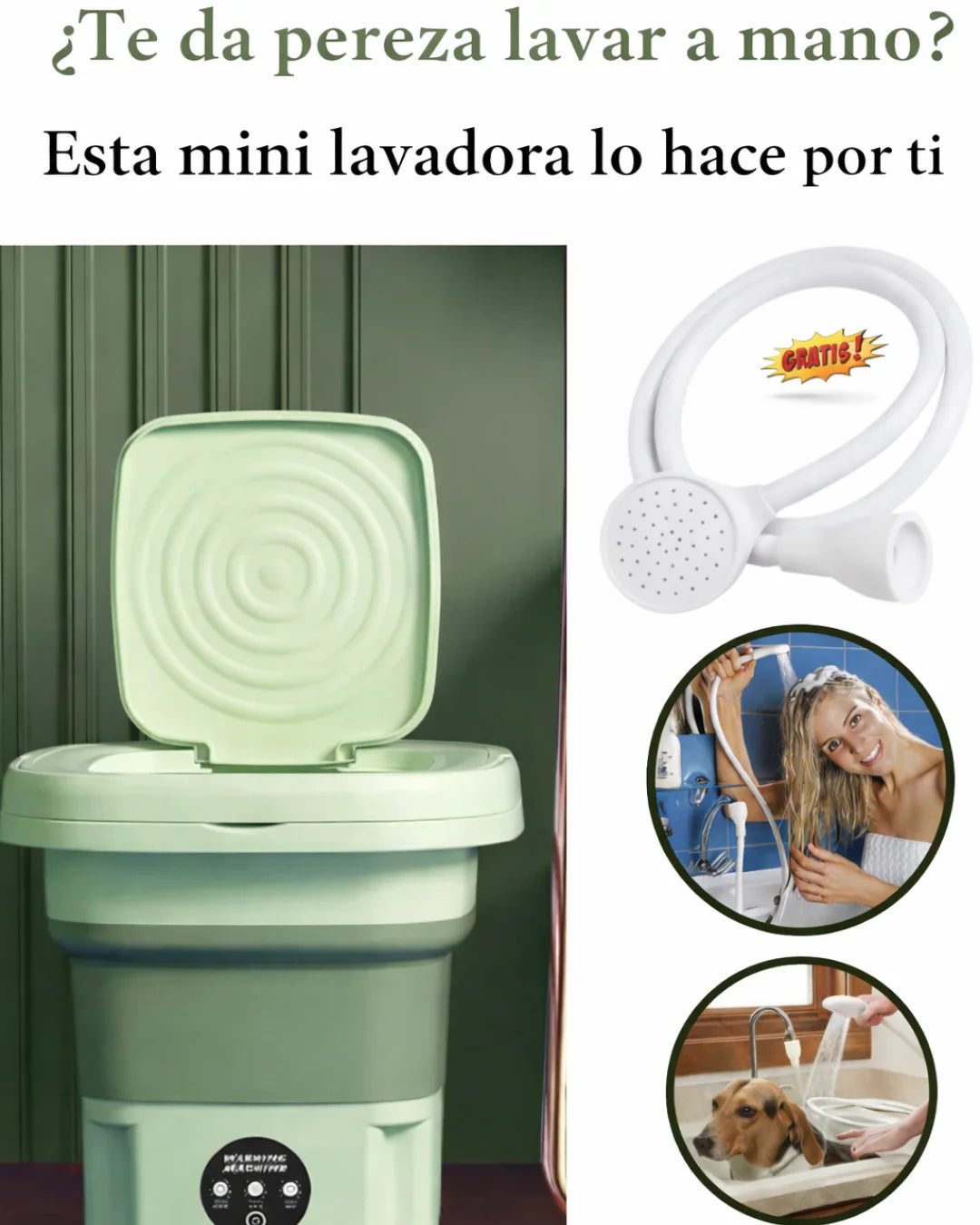 Lavadora Portátil Plegable 8L + !GRATIS¡ Ducha Extraíble | Compacta para Viaje y Hogar